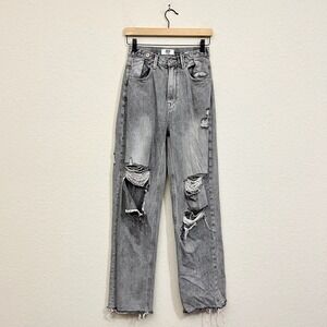 ZGY DENIM Distressed Super Hi Rise Loose Jeans Grey Raider Trash